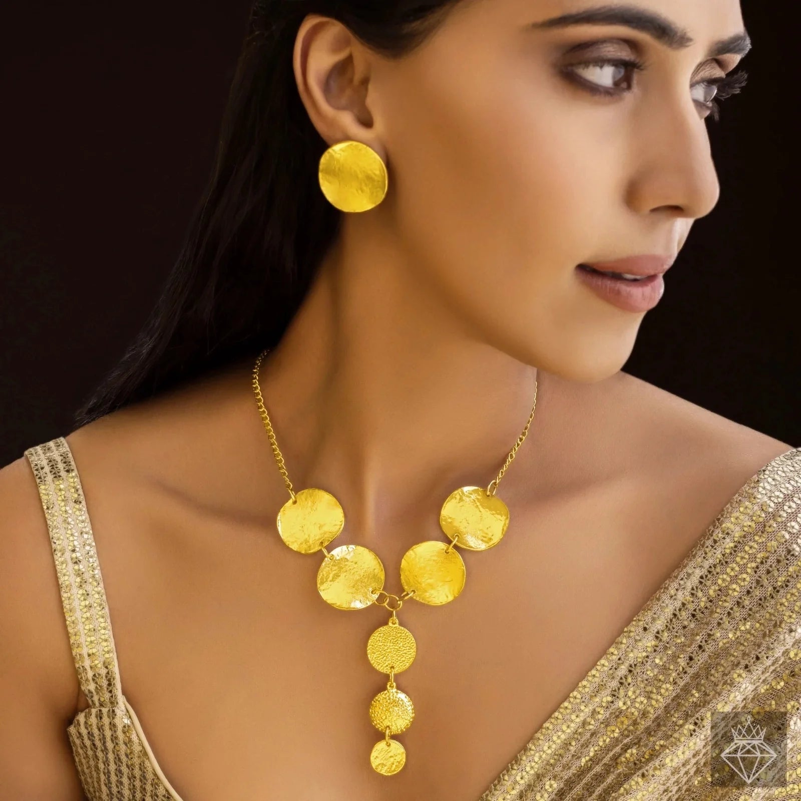 AUROZI Anti-Tarnish Coin Y Necklace Set With Earrings
