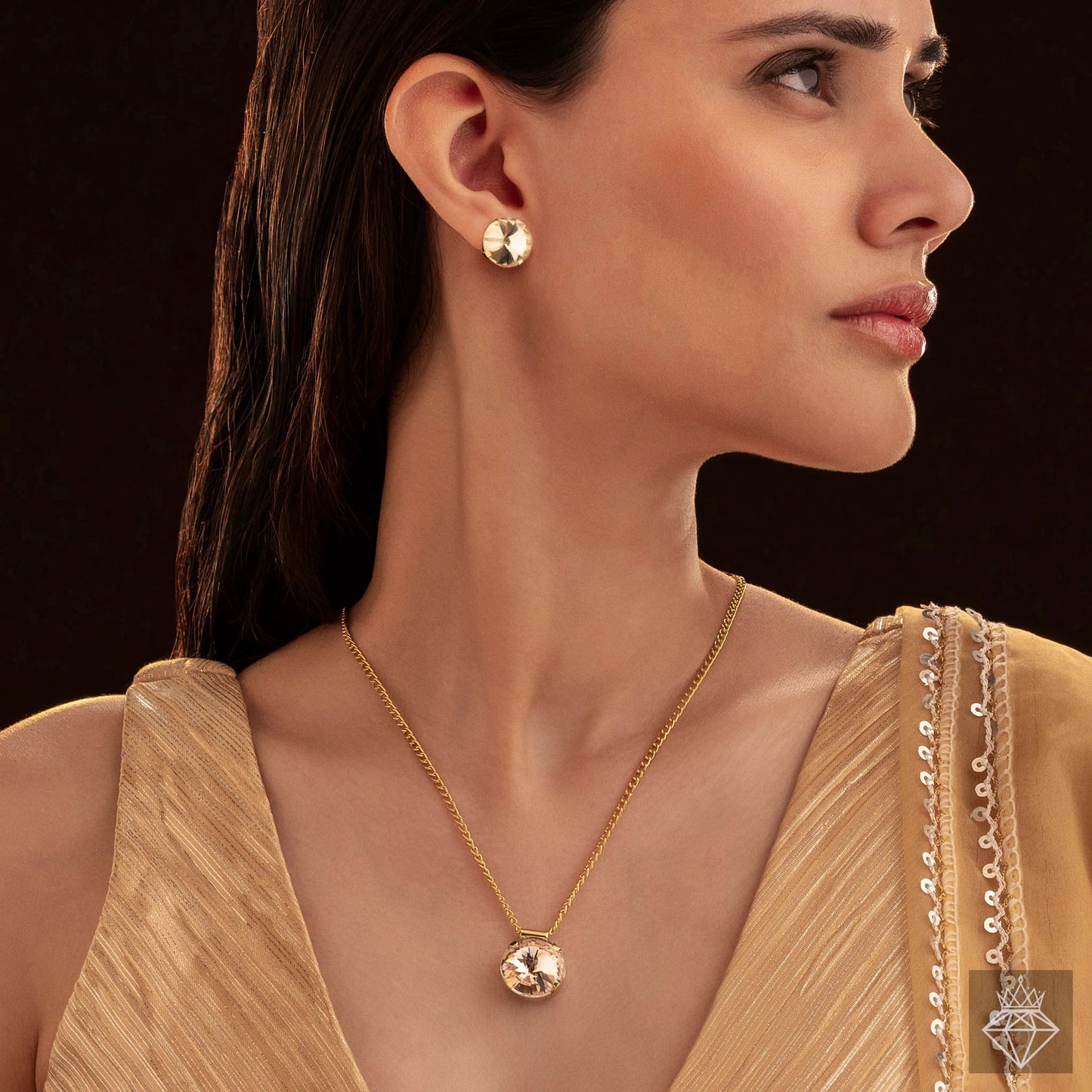 AUROZI Elegant Round Crystal Jewelry Set – Anti-Tarnish | Necklace & Earrings