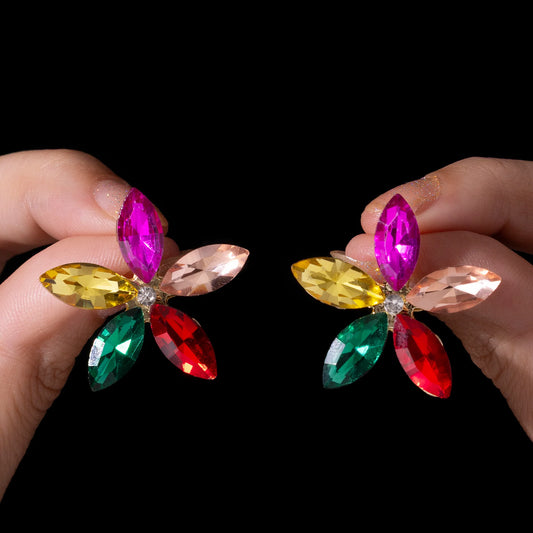 AUROZI Anti-Tarnish Multicolor Crystal Flower Earrings