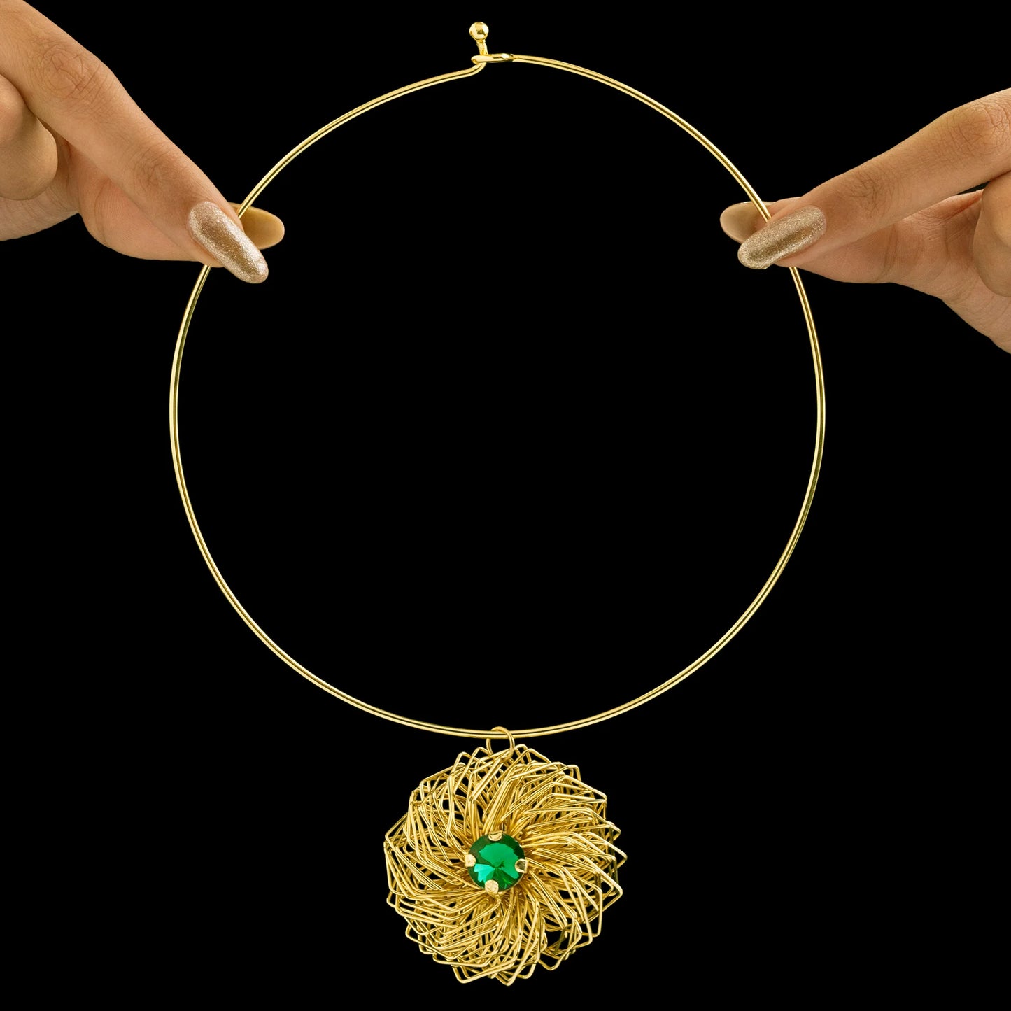 AUROZI Anti-Tarnish Golden Nest Emerald Necklace