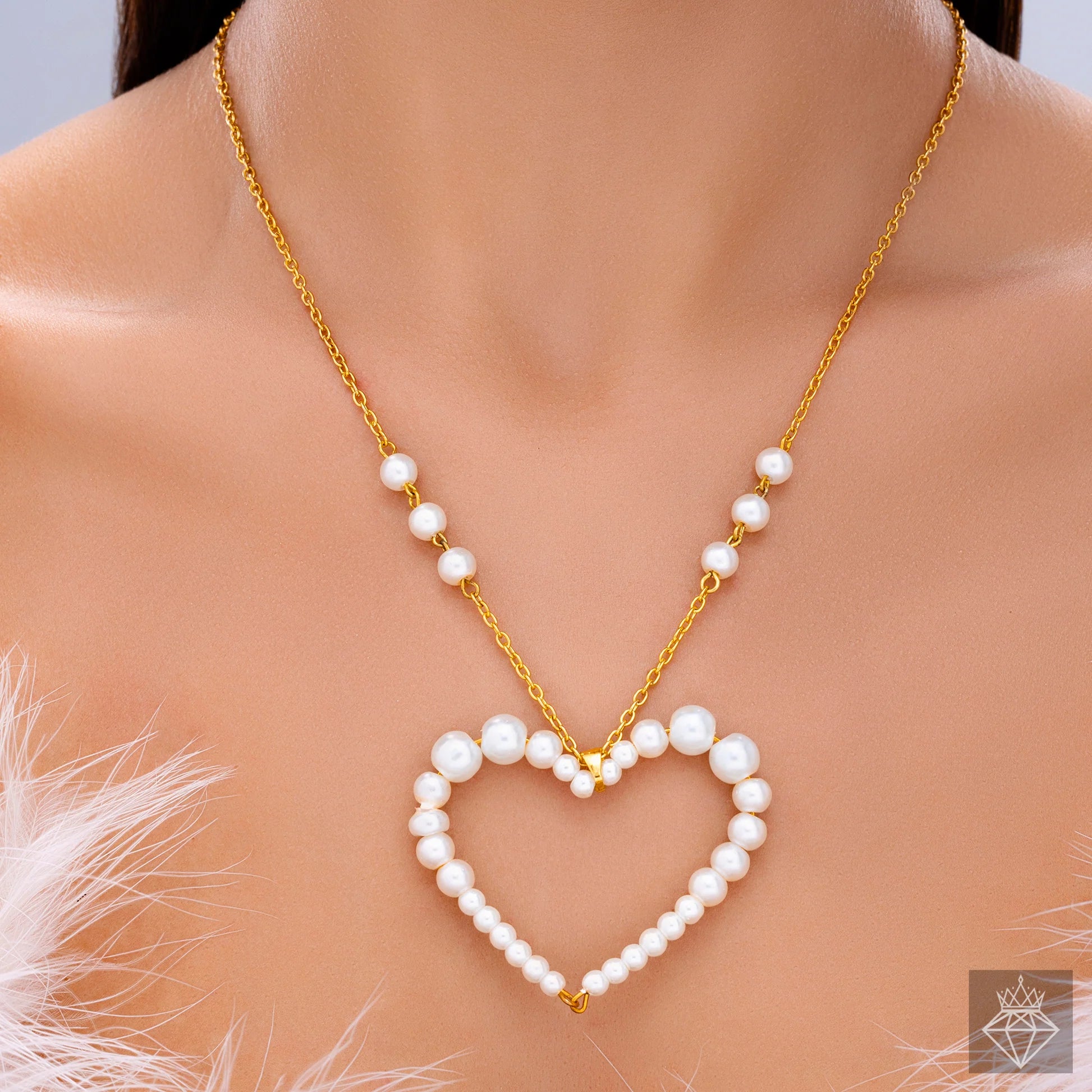AUROZI Delicate Pearl Hollow Heart Necklace
