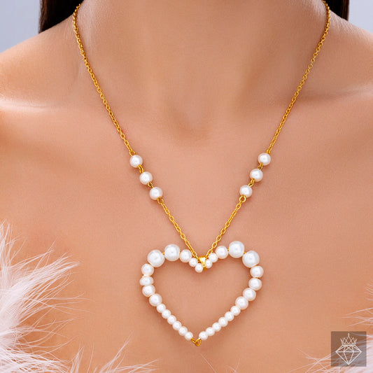 AUROZI Delicate Pearl Hollow Heart Necklace
