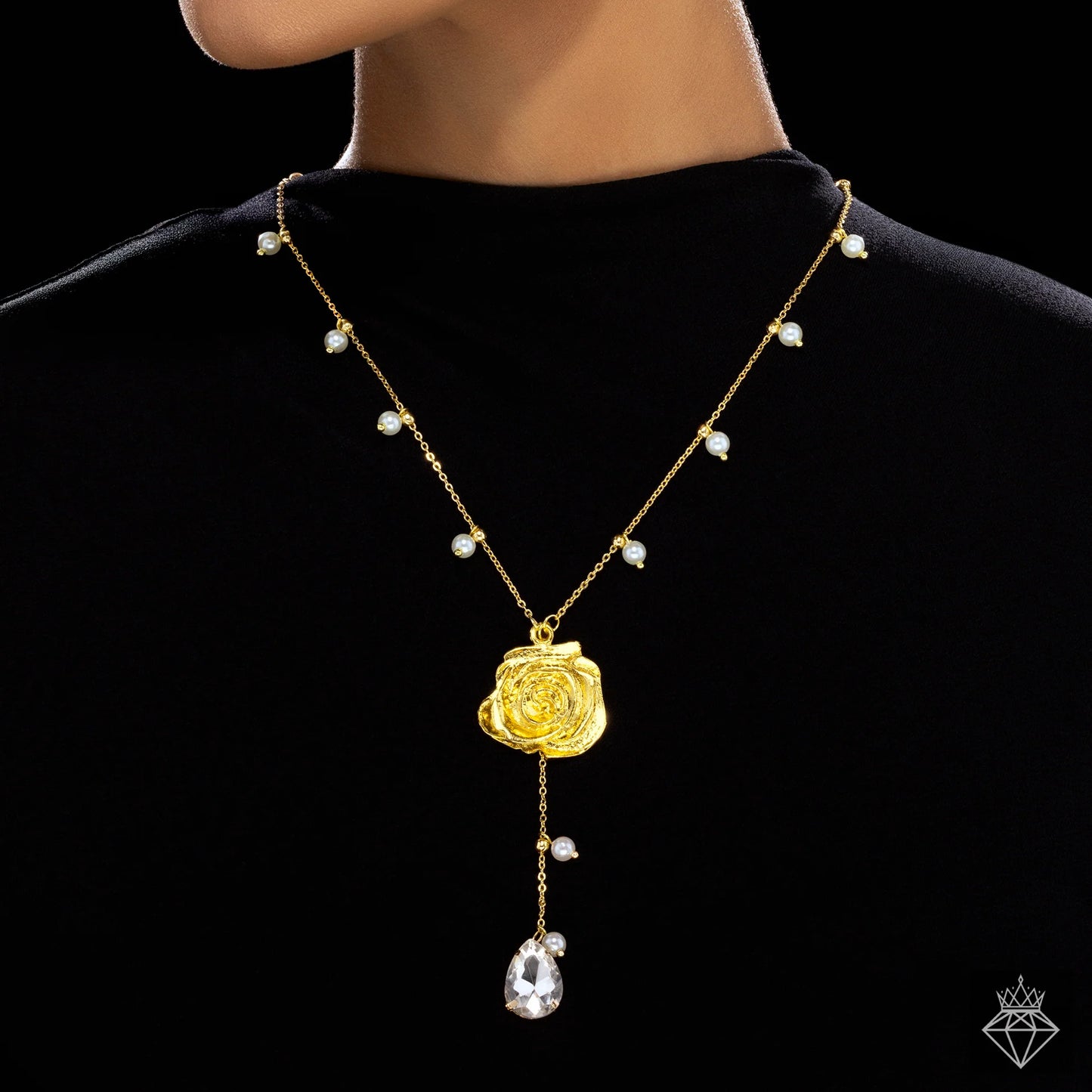 AUROZI Anti-Tarnish Golden Rose Crystal Necklace