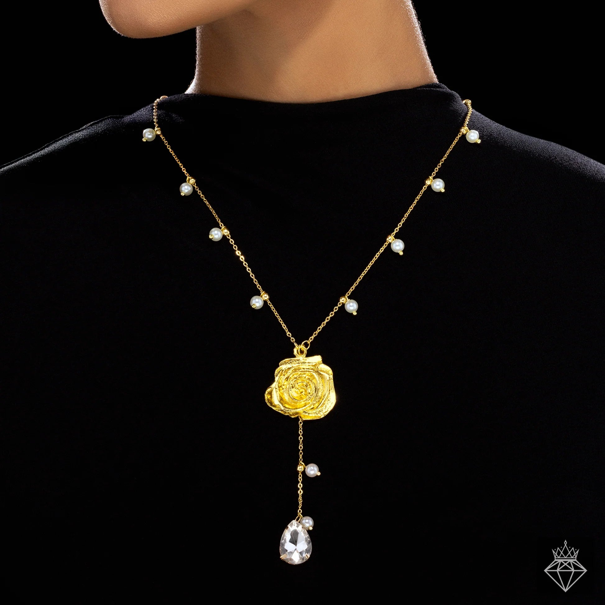 AUROZI Anti-Tarnish Golden Rose Crystal Necklace
