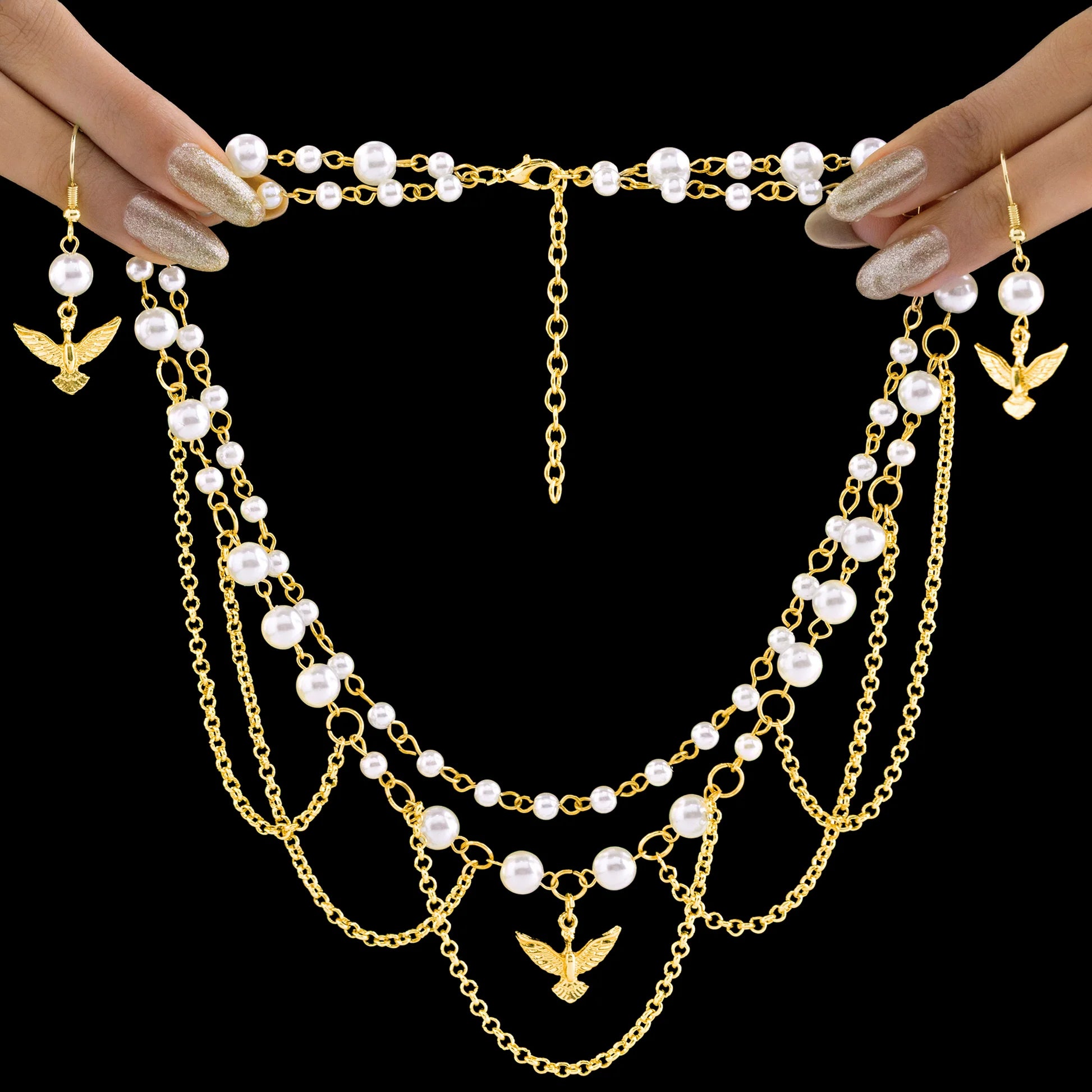 AUROZI Anti-Tarnish Pearls & Bird Necklace Set with Earrings