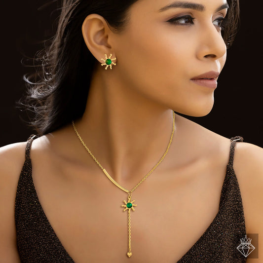 AUROZI Anti-Tarnish Golden Necklace Set With Earrings