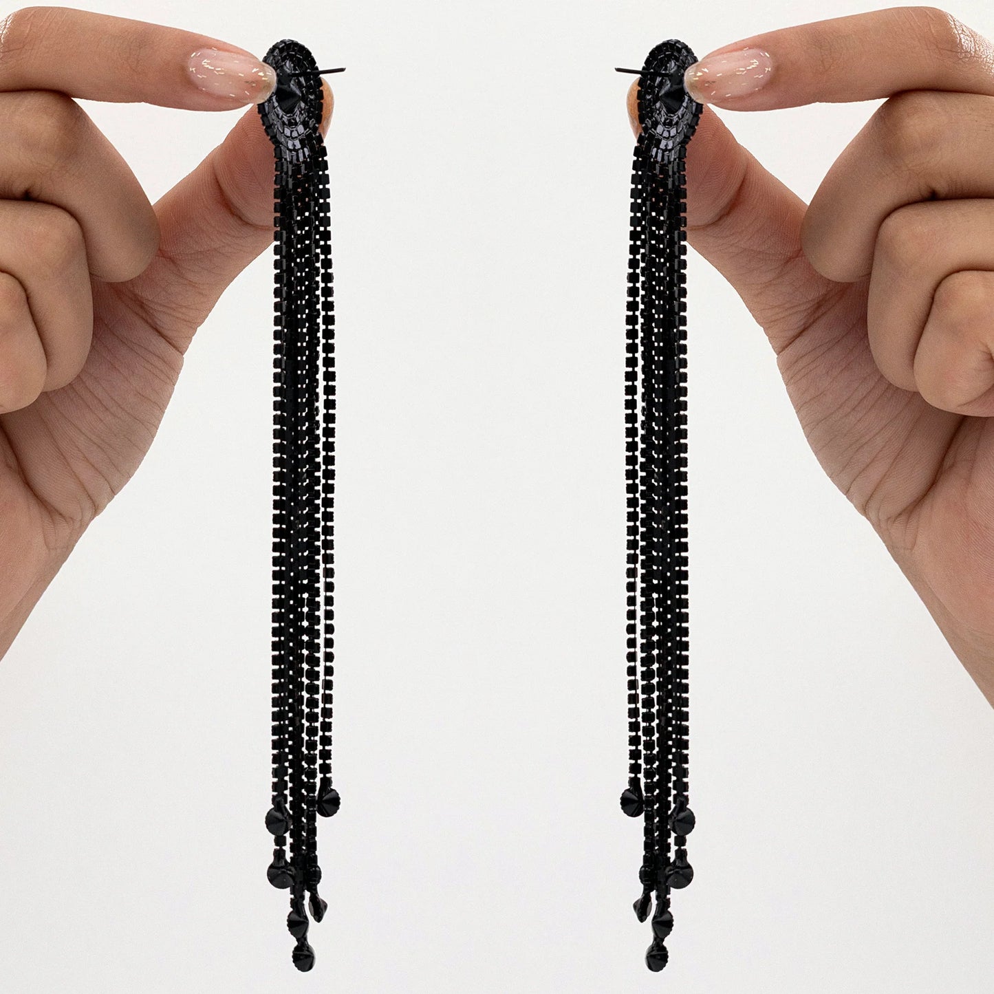 AUROZI Anti-Tarnish Long Rhinestone Tassel Dangle Earrings