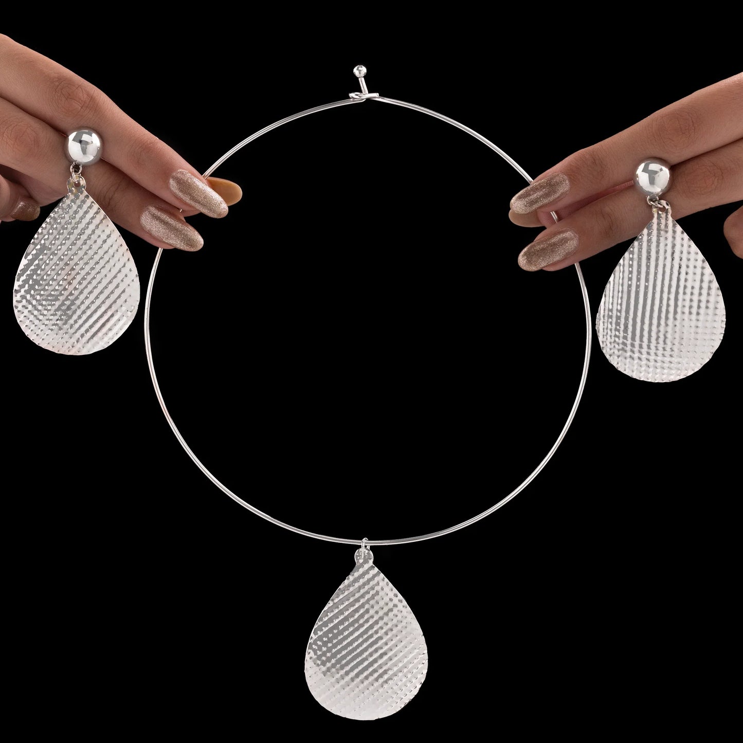 AUROZI Anti-Tarnish Silver Hasli Necklace Set with Earrings