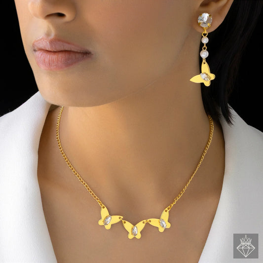 AUROZI Anti-Tarnish Butterfly Necklace Set With Earrings