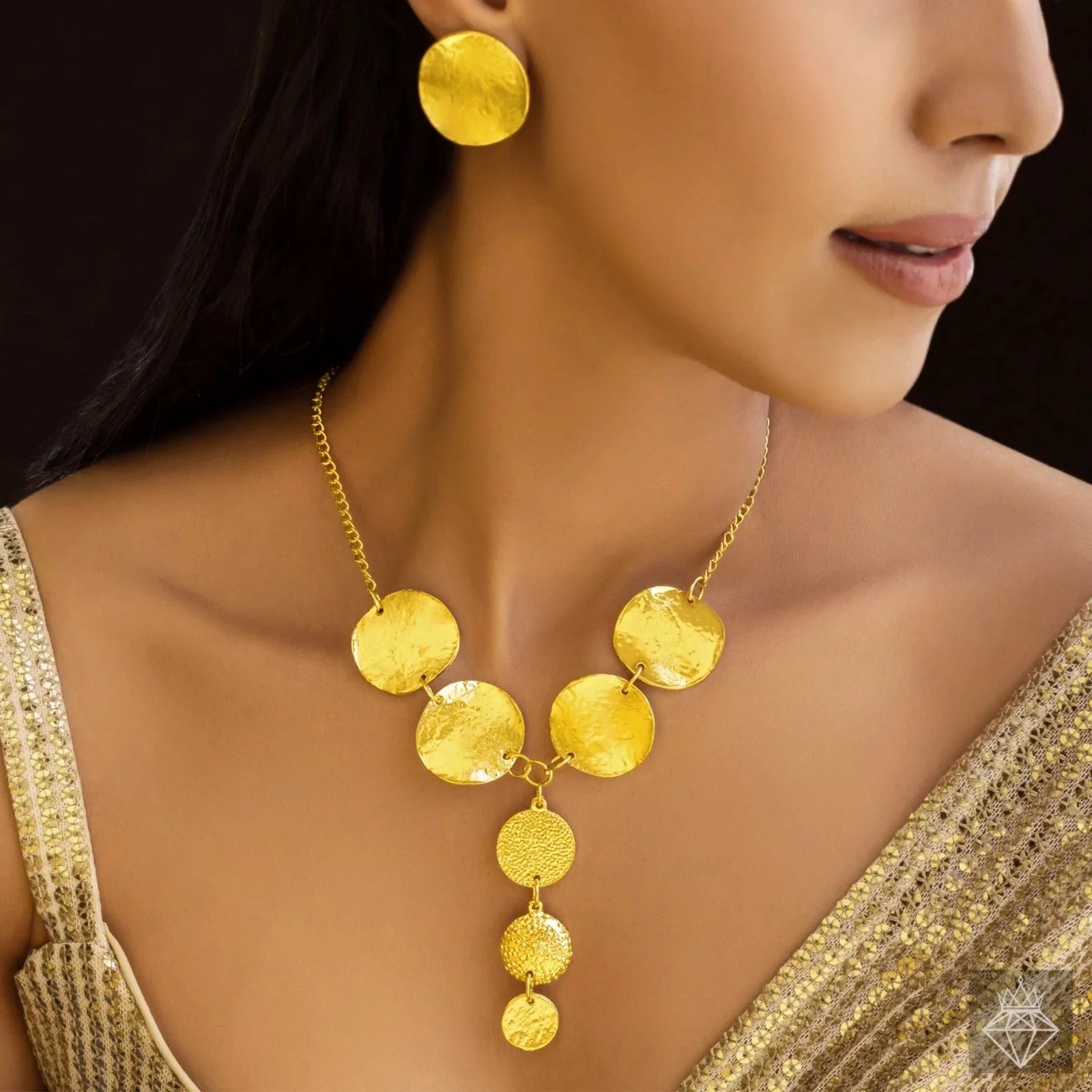 AUROZI Anti-Tarnish Coin Y Necklace Set With Earrings
