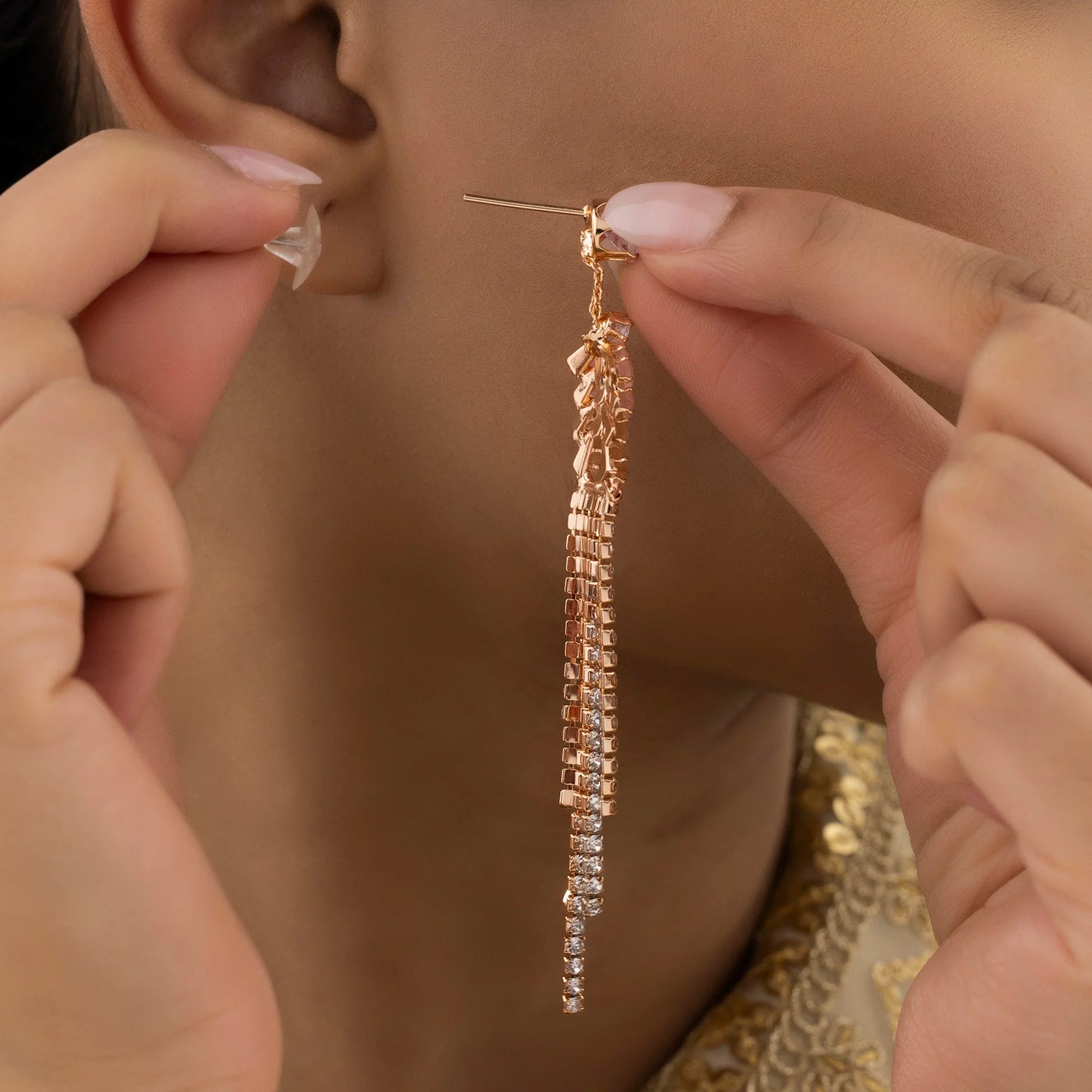 AUROZI Anti-Tarnish Crystal Dangler Earrings – Elegant Cascading Rhinestones