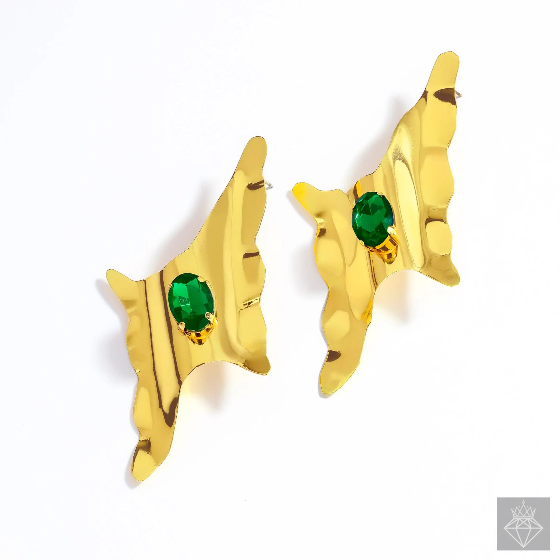 AUROZI Anti-Tarnish Emerald Thunderbolt Earrings