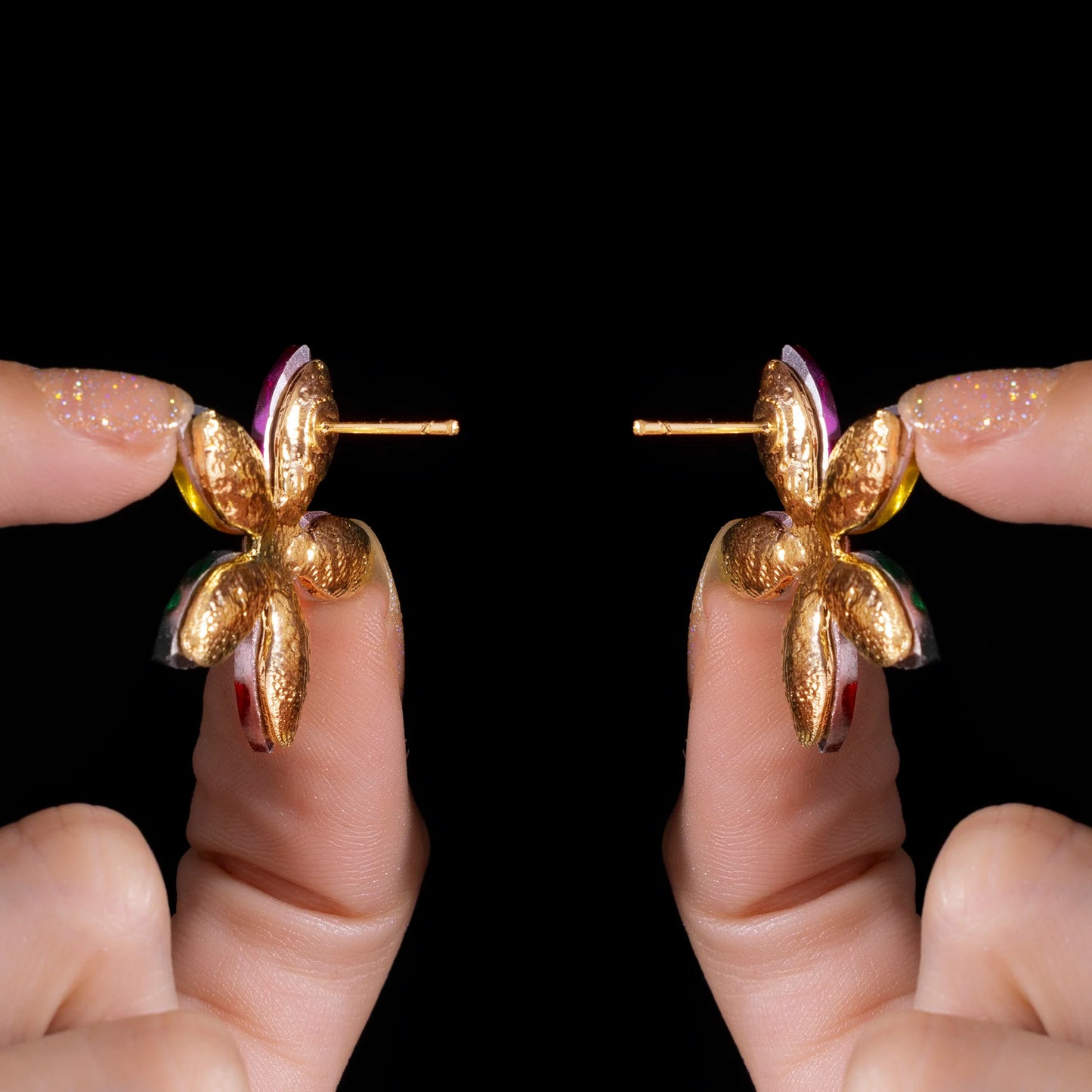 AUROZI Anti-Tarnish Multicolor Crystal Flower Earrings