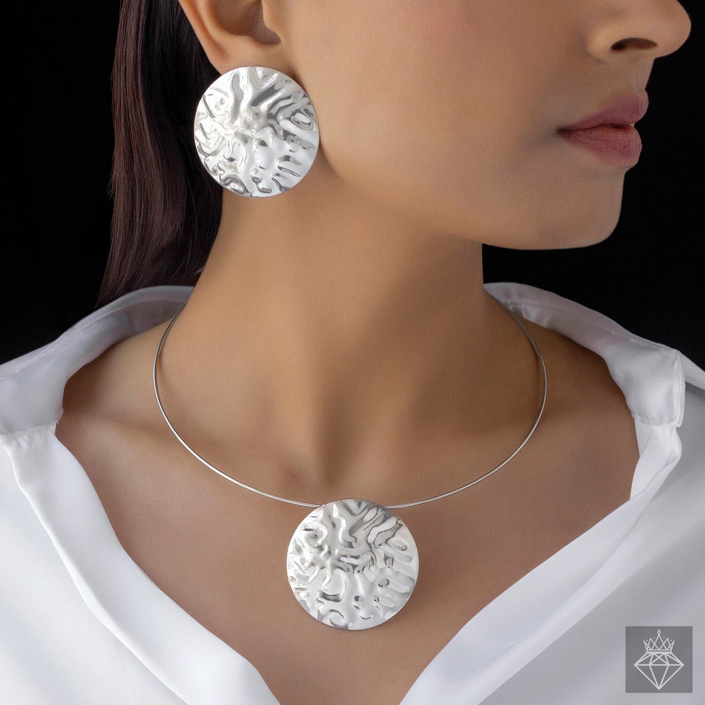 AUROZI Anti-Tarnish Silver Necklace Set With Earrings