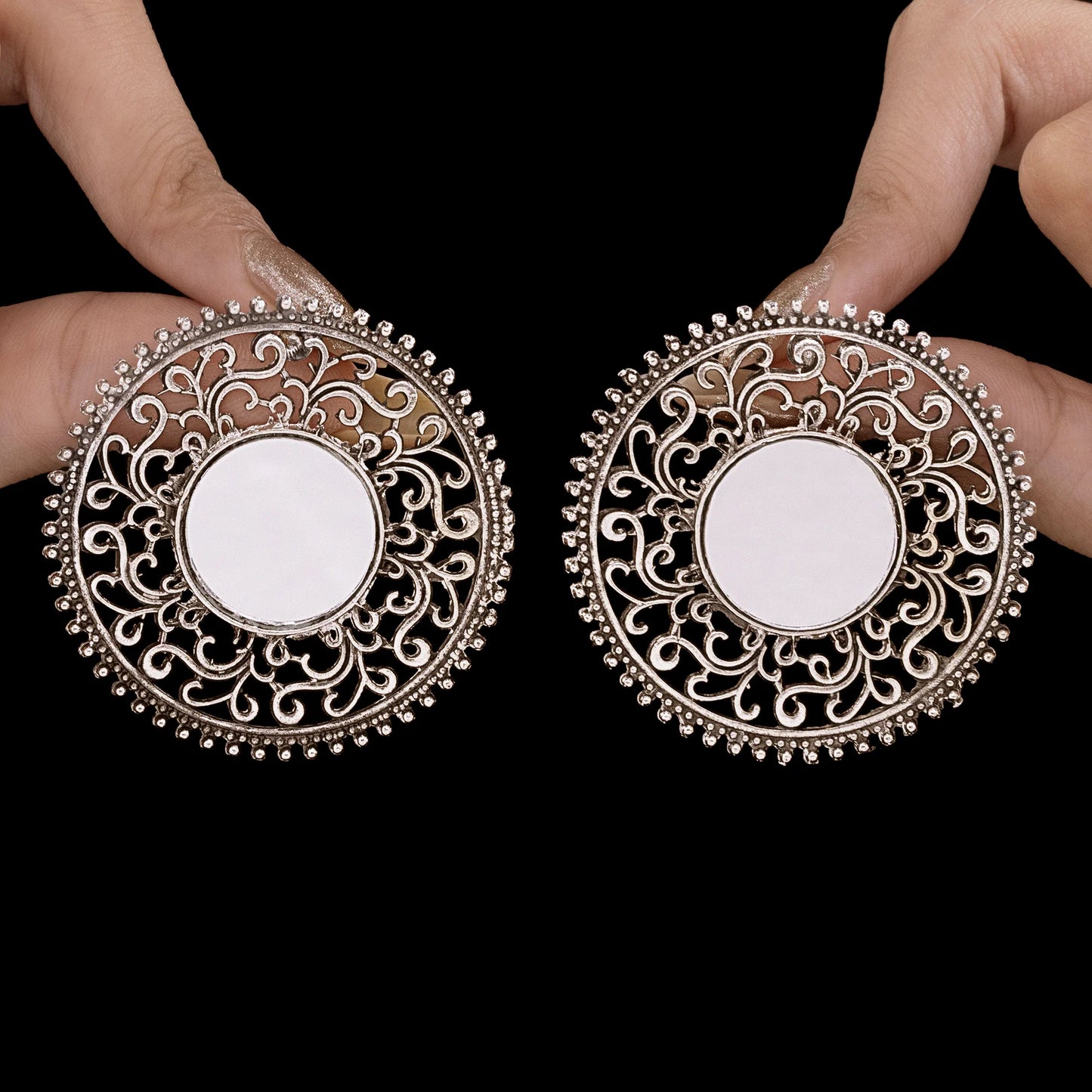 AUROZI Anti-Tarnish Antique Mirror Oxidised Earrings