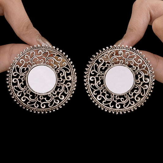 AUROZI Anti-Tarnish Antique Mirror Oxidised Earrings