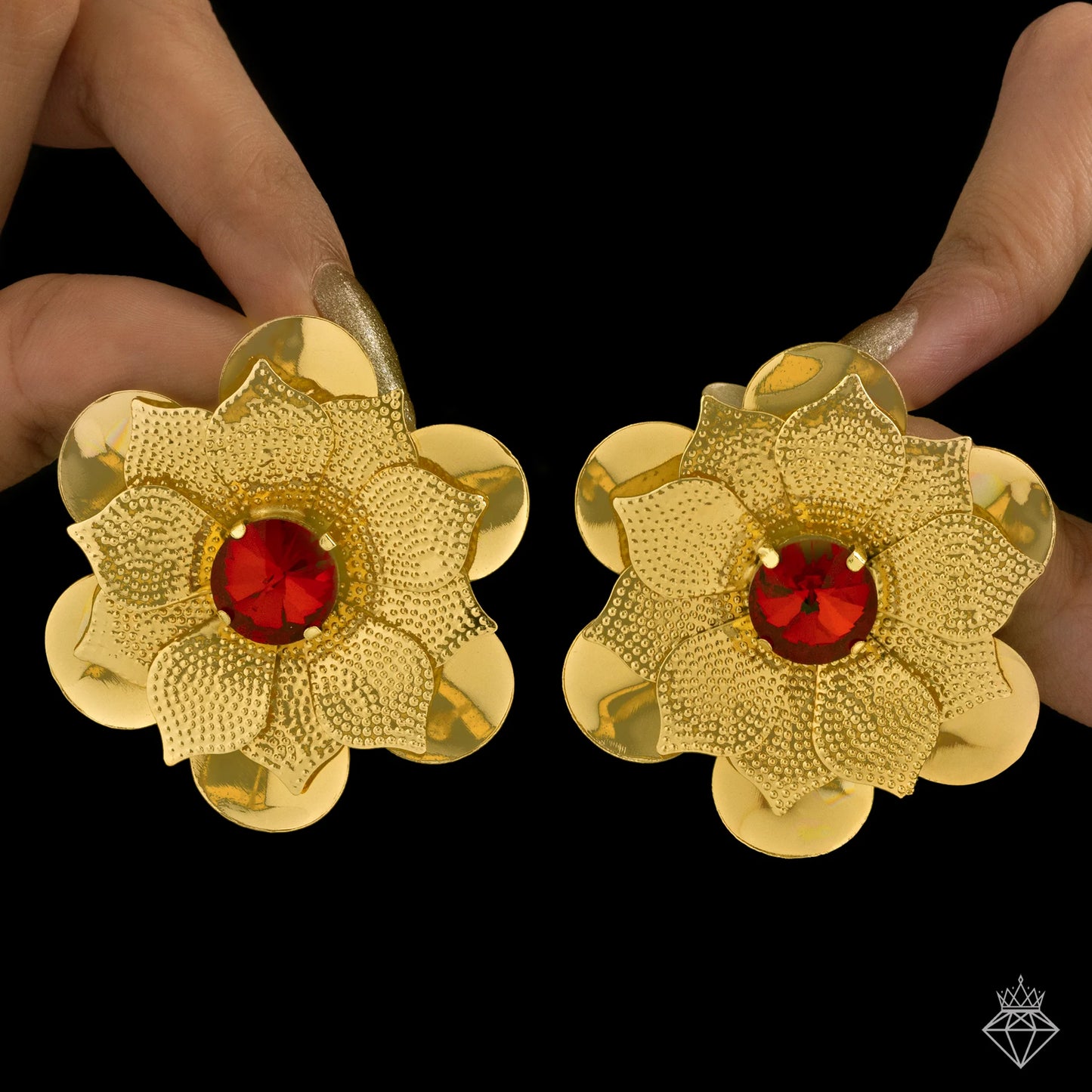 AUROZI Anti-Tarnish Ruby Flower Earrings 