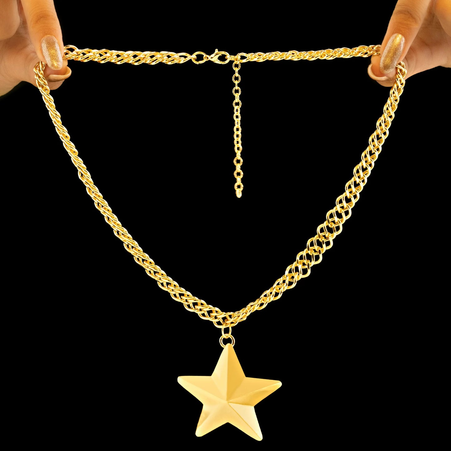 AUROZI Embossed Star Super Saver Pack Of Anti-Tarnish Premium Quality GOLD Plated WAVY Necklace Set With Earrings, Bracelet & Ring (Adjustable Size)