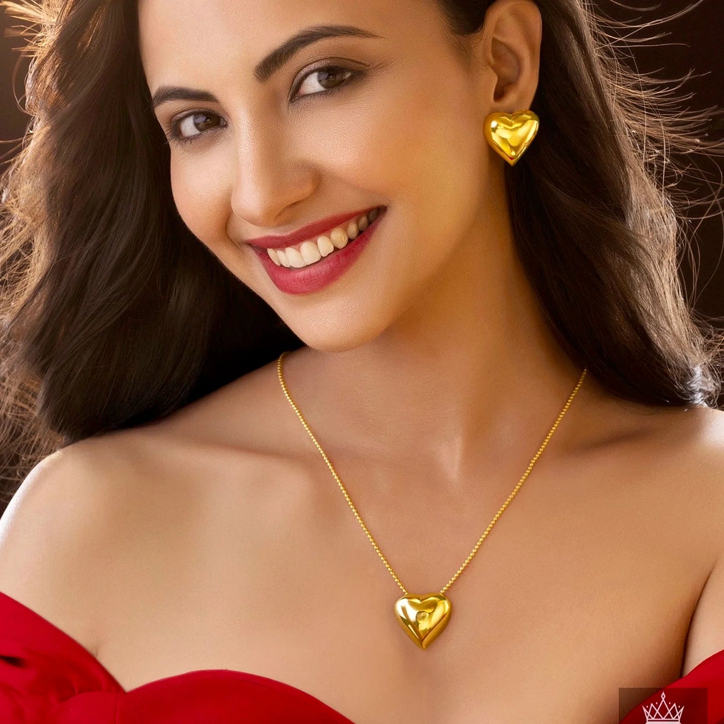 AUROZI Anti-Tarnish Heart Necklace Set With Earrings