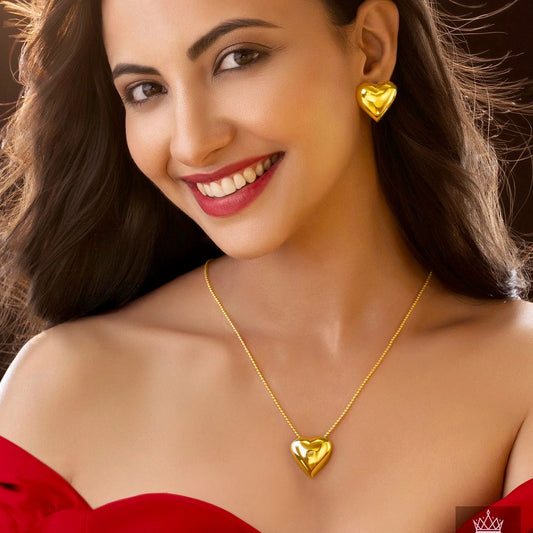 AUROZI Anti-Tarnish Heart Necklace Set With Earrings