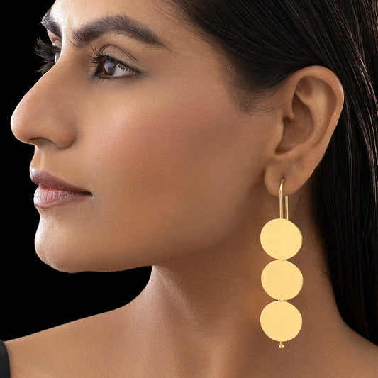 AUROZI Anti-Tarnish Triple Coin Dangler Earrings – Effortless Elegance