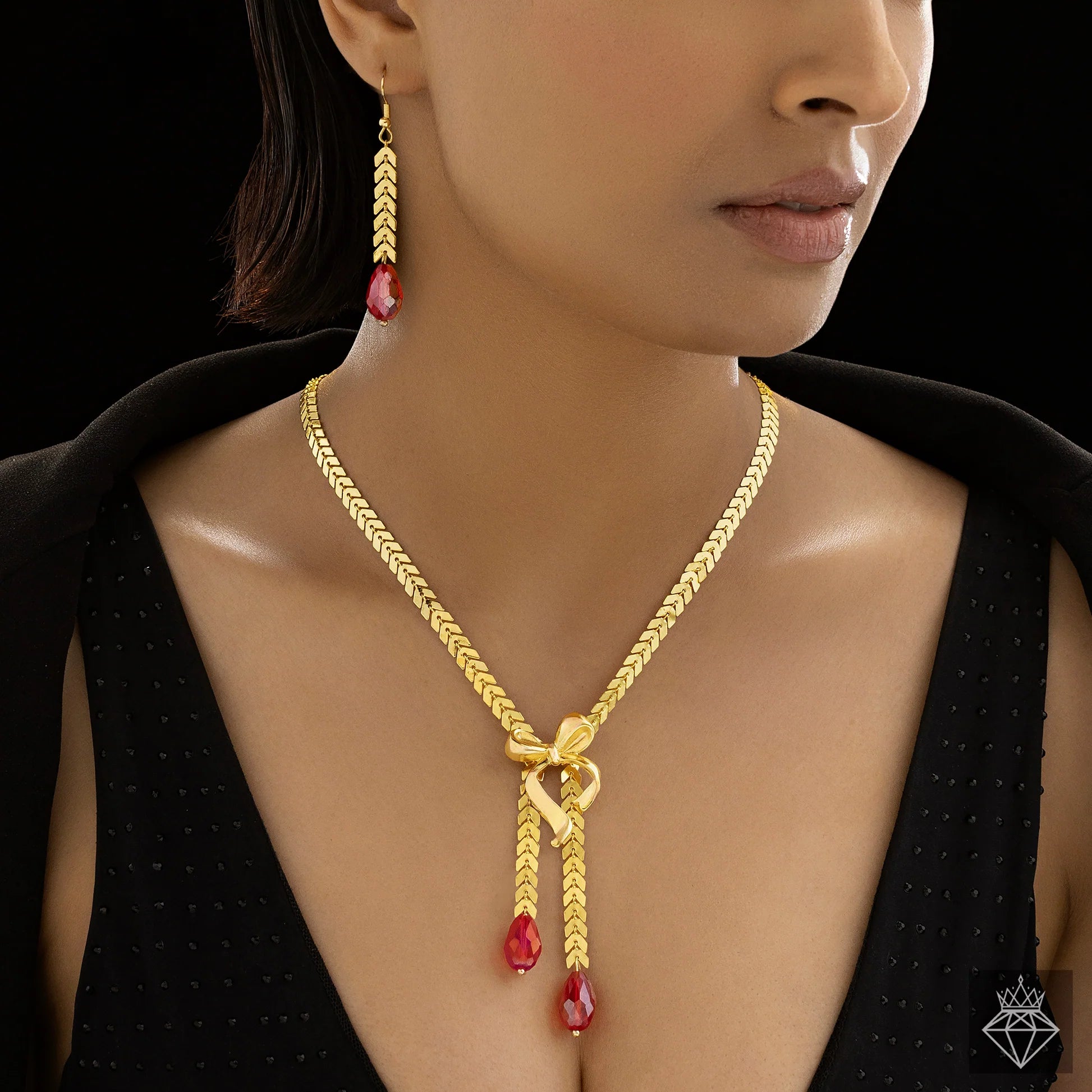 AUROZI Anti-Tarnish Y Necklace Set With Earrings