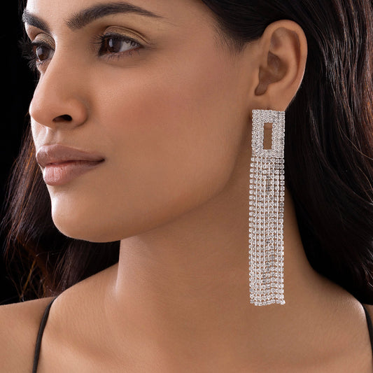 AUROZI Anti-Tarnish Hollow Square Rhinestone Tops with Tassels