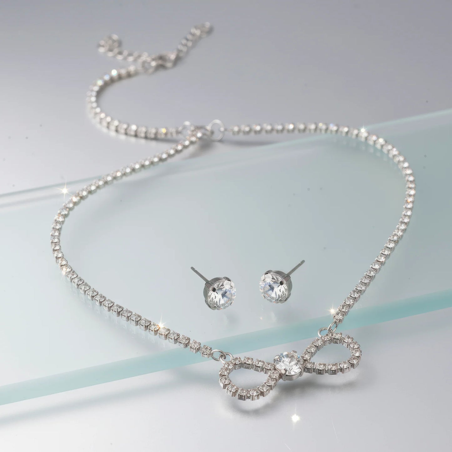AUROZI Anti-Tarnish Infinity Crystal Pendant Necklace Set with Earrings