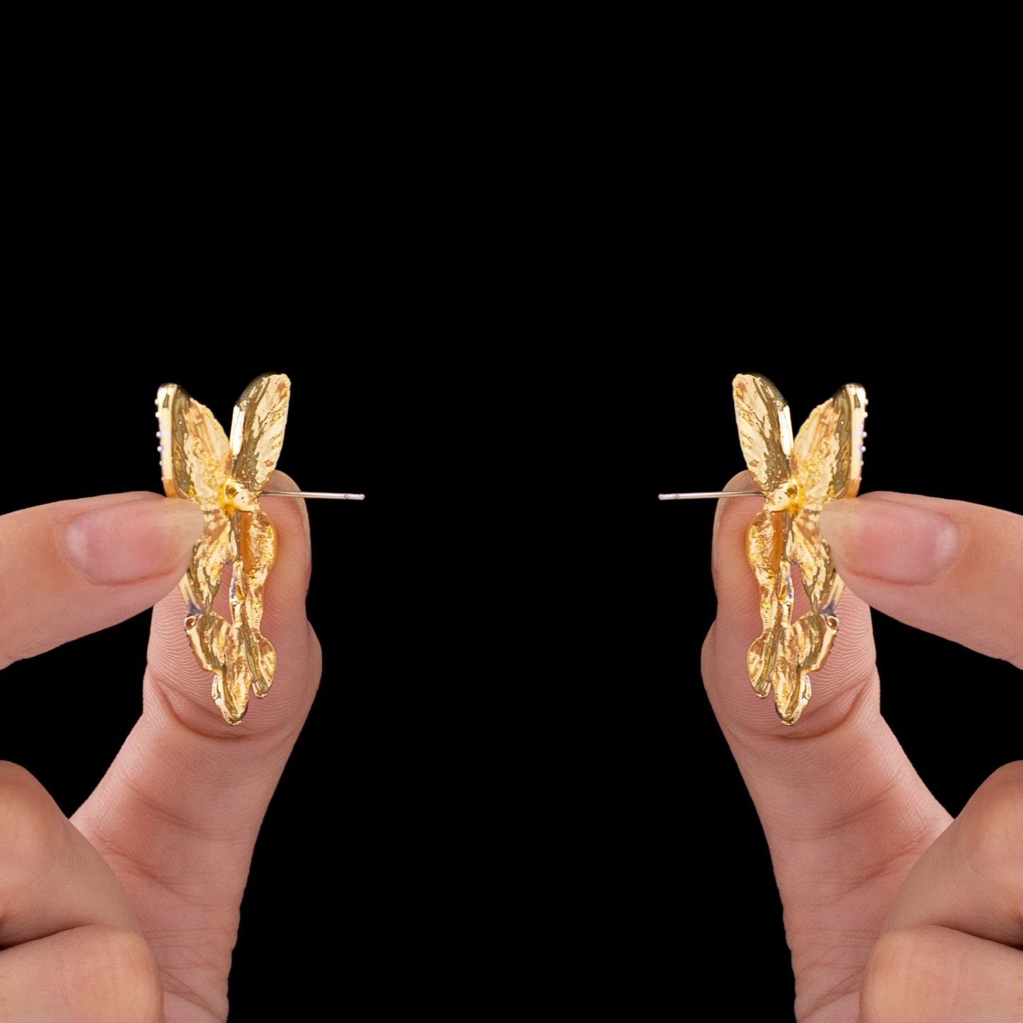 AUROZI Anti-Tarnish Blue and Pink Enamel Butterfly Dangle Earrings