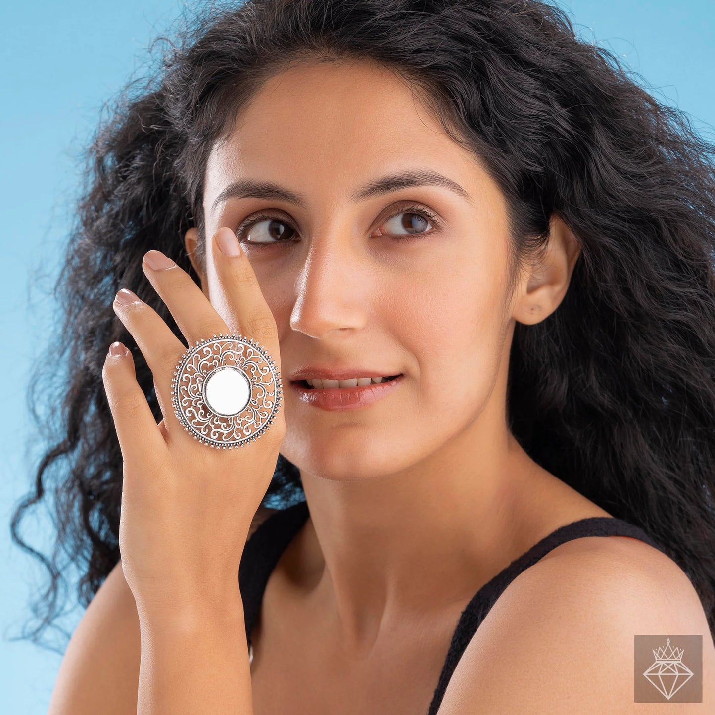 AUROZI Reflective Aura Cocktail Ring – Adjustable, Anti-Tarnish Brilliance