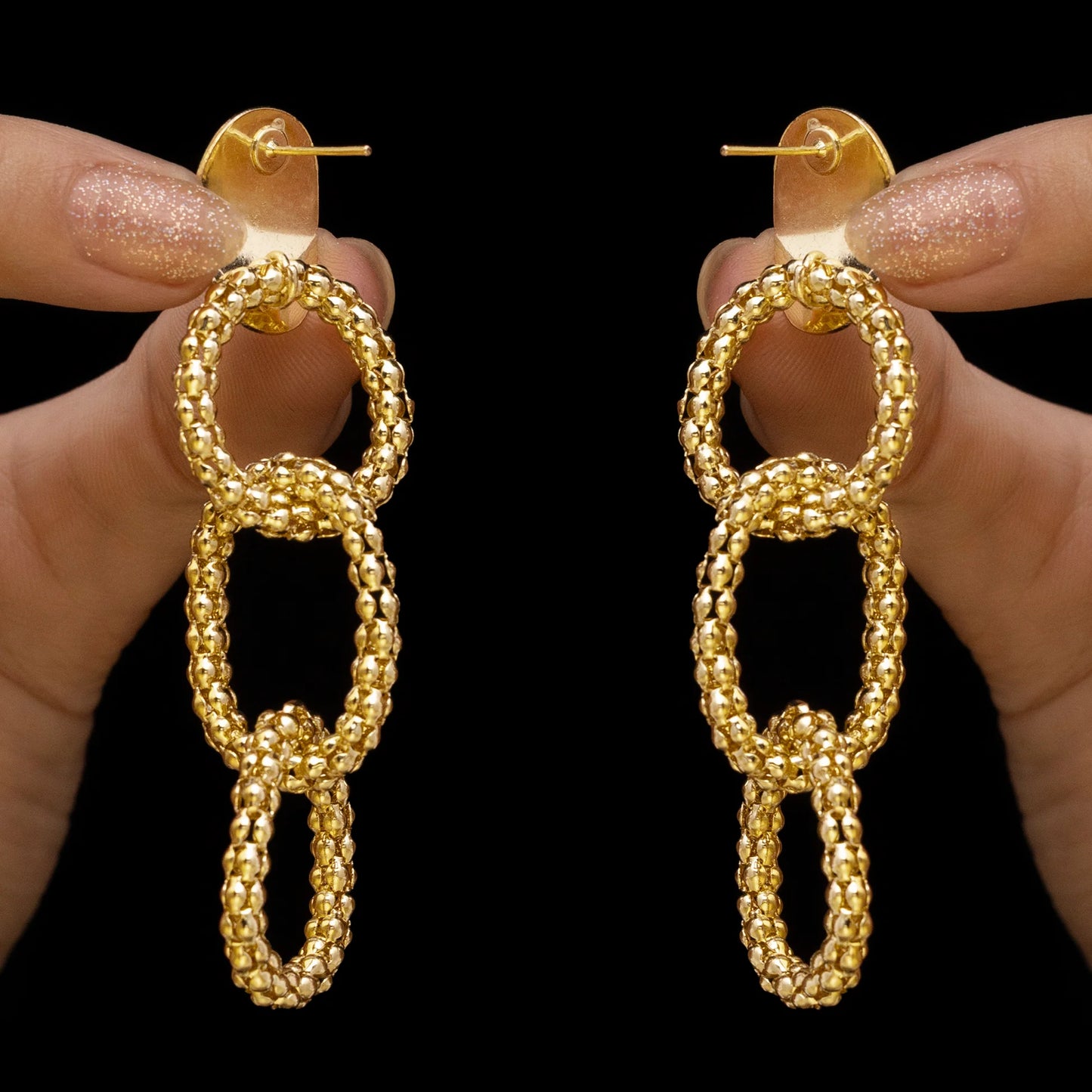 AUROZI Anti-Tarnish Popcorn Chain Link Dangle Earrings
