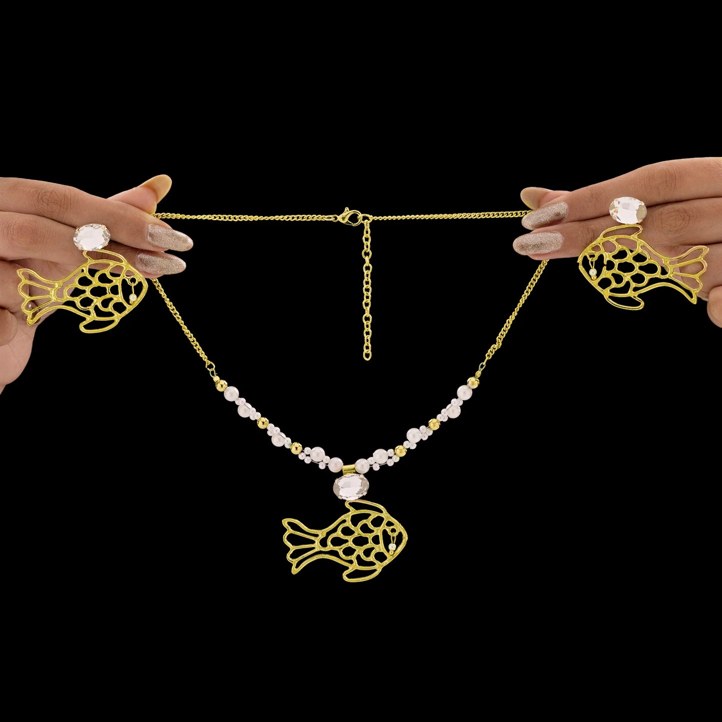 AUROZI Anti-Tarnish Golden Fish Necklace Set With Earrings