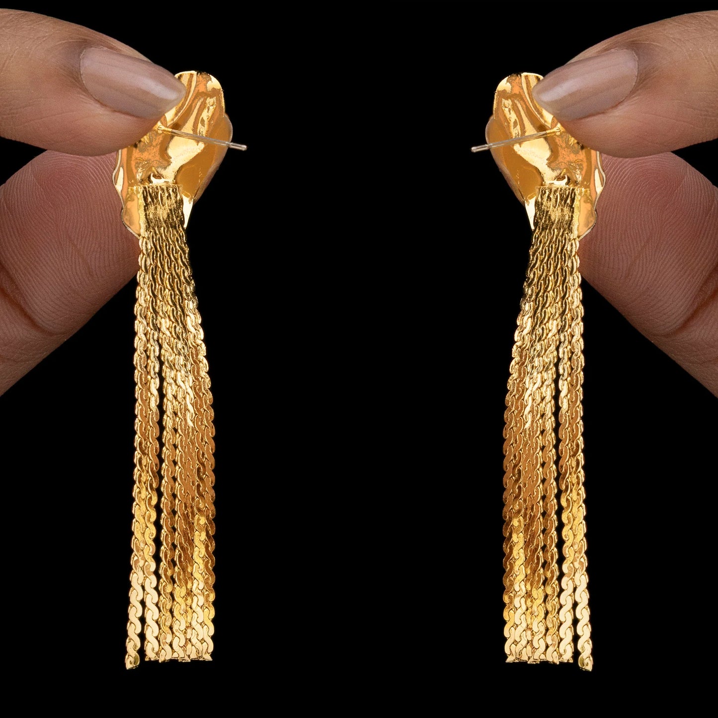 AUROZI Anti-Tarnish Textured Heart Earrings With Chain Tassels