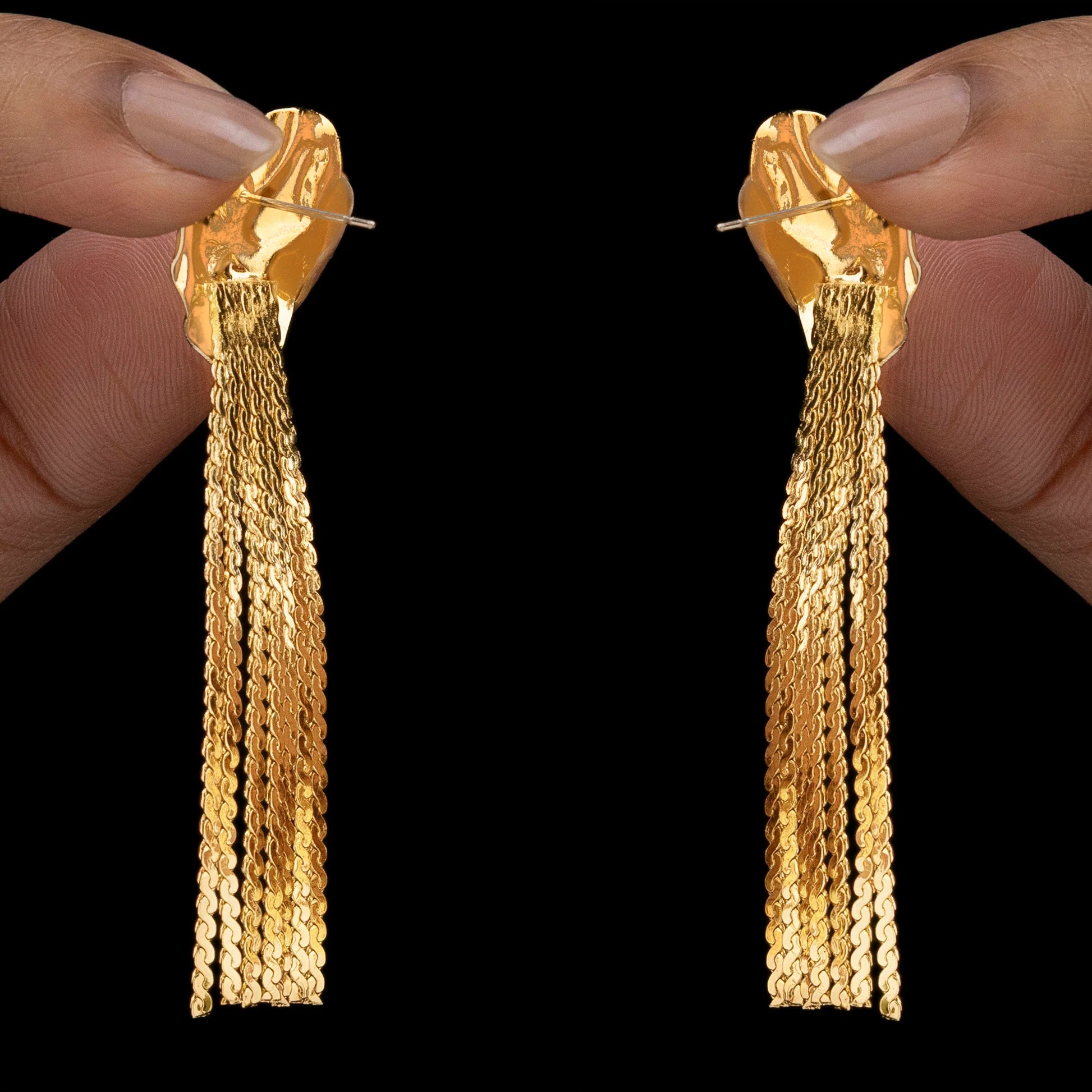 AUROZI Anti-Tarnish Textured Heart Earrings With Chain Tassels