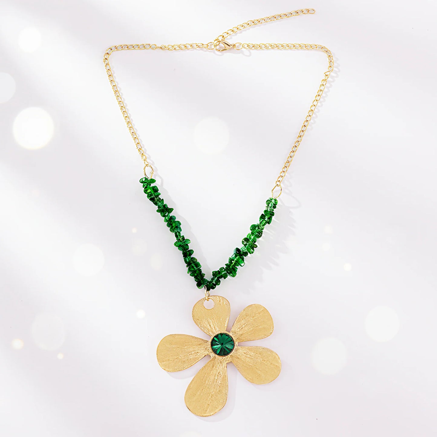 AUROZI Anti-Tarnish Beaded Flower Pendant Necklace