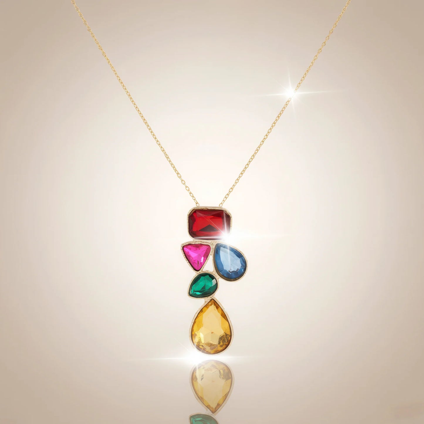 AUROZI Anti-Tarnish Abstract Multi-Color Shapes Long Pendant Necklace