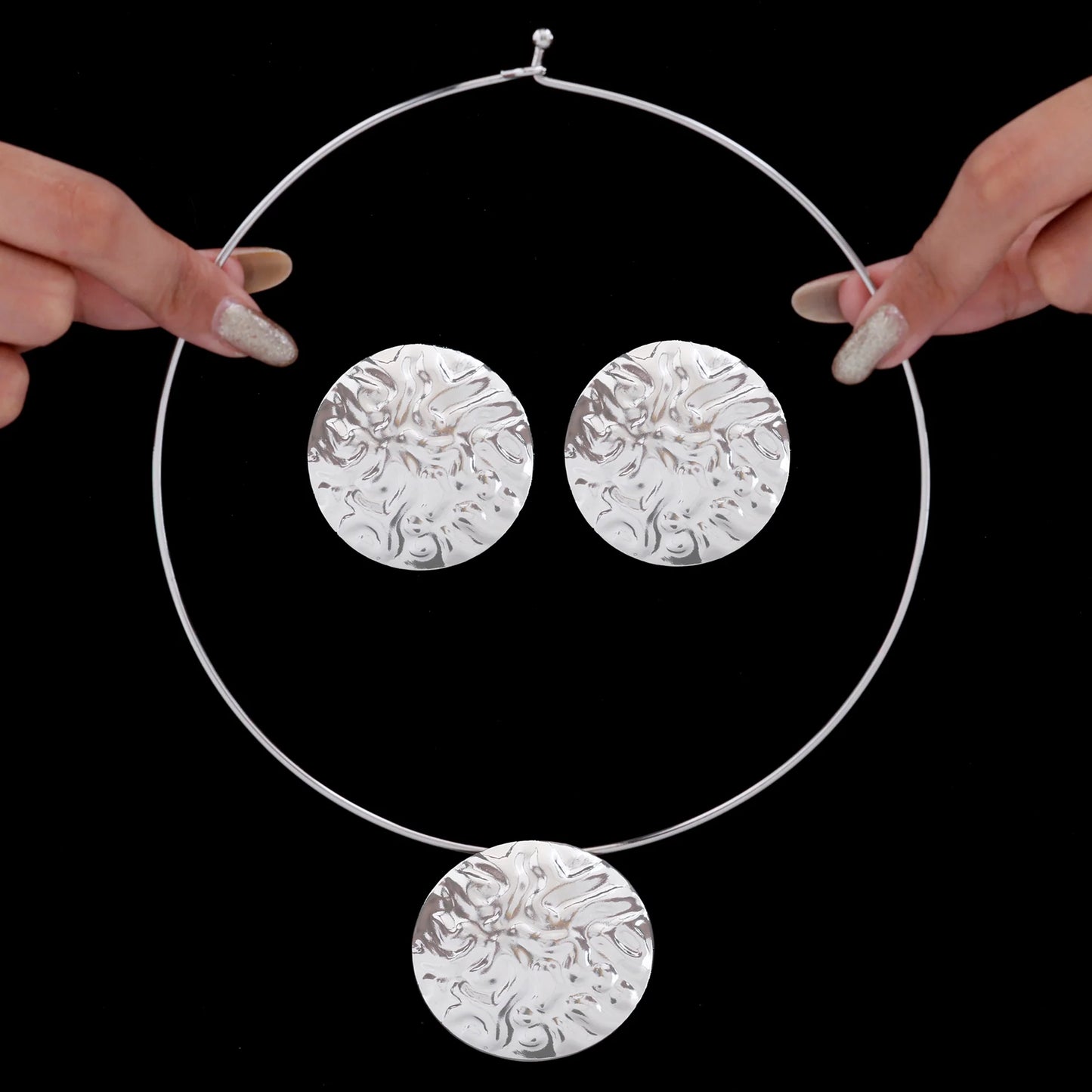 AUROZI Anti-Tarnish Silver Necklace Set With Earrings