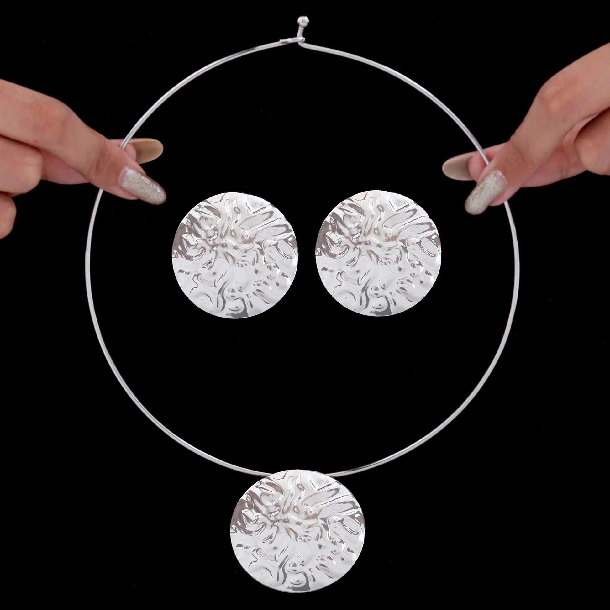 AUROZI Anti-Tarnish Silver Necklace Set With Earrings