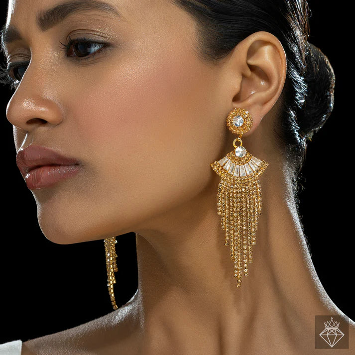 AUROZI Anti-Tarnish Crystal Dangler Earrings – Rhinestone & Baguette Statement Piece