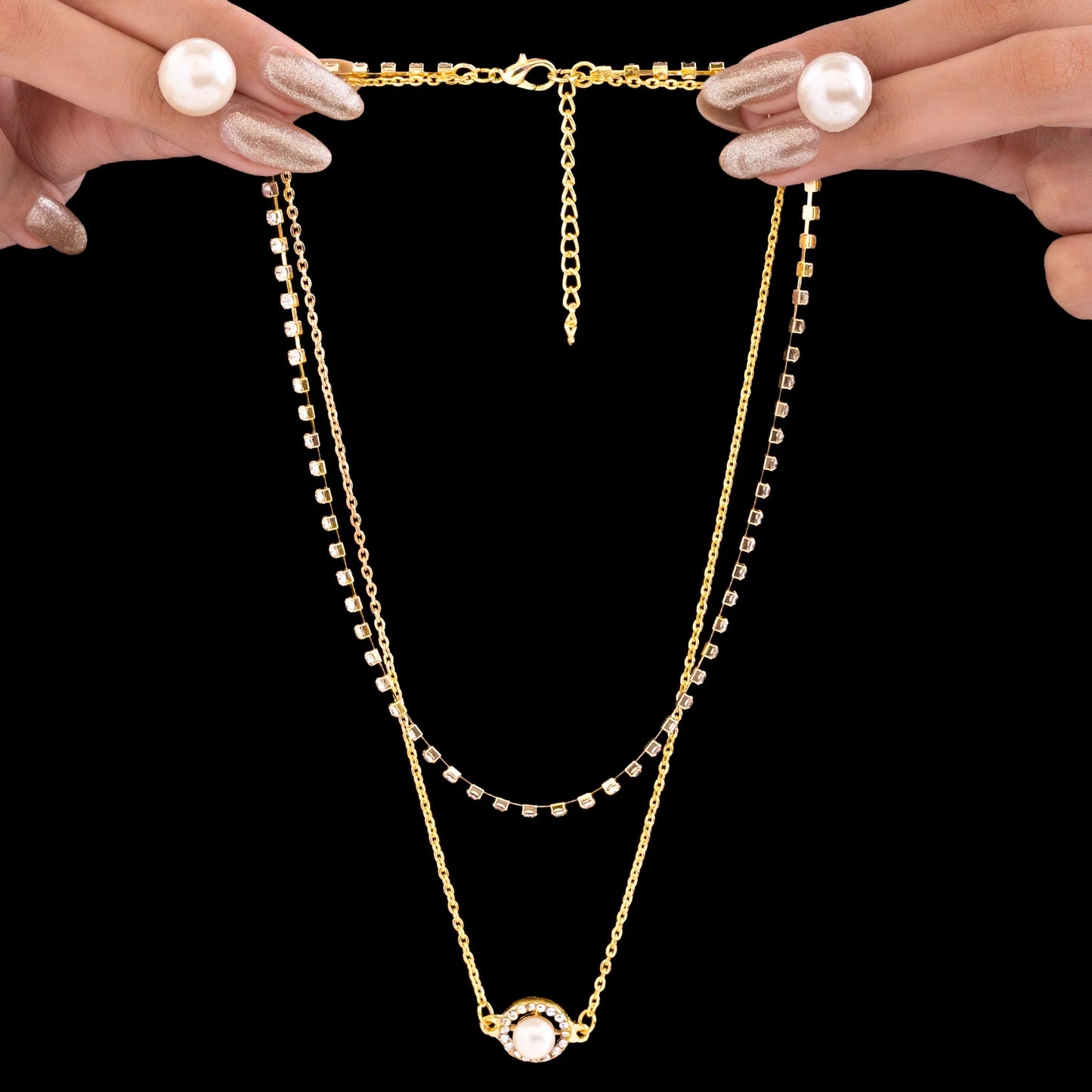 AUROZI Anti-Tarnish Double Layer Necklace Set With Earrings