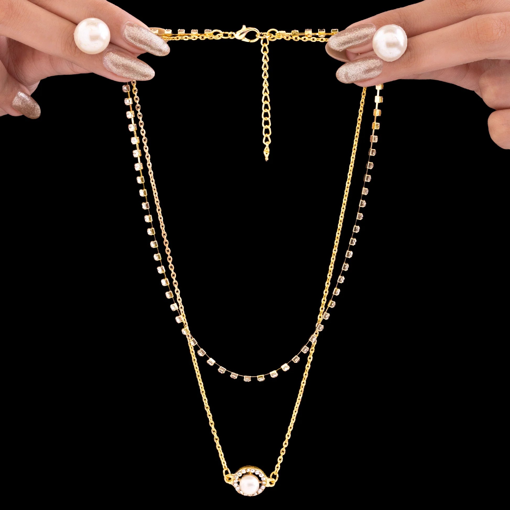 AUROZI Anti-Tarnish Double Layer Necklace Set With Earrings