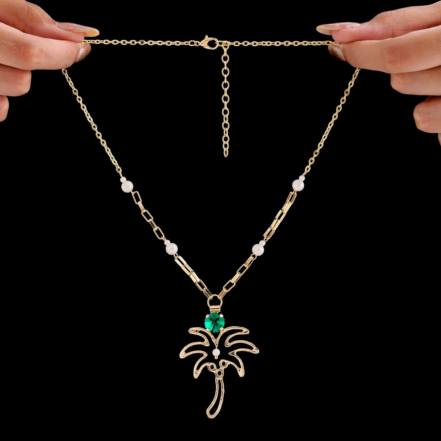 AUROZI Anti-Tarnish Palm Tree Necklace Set With Earrings