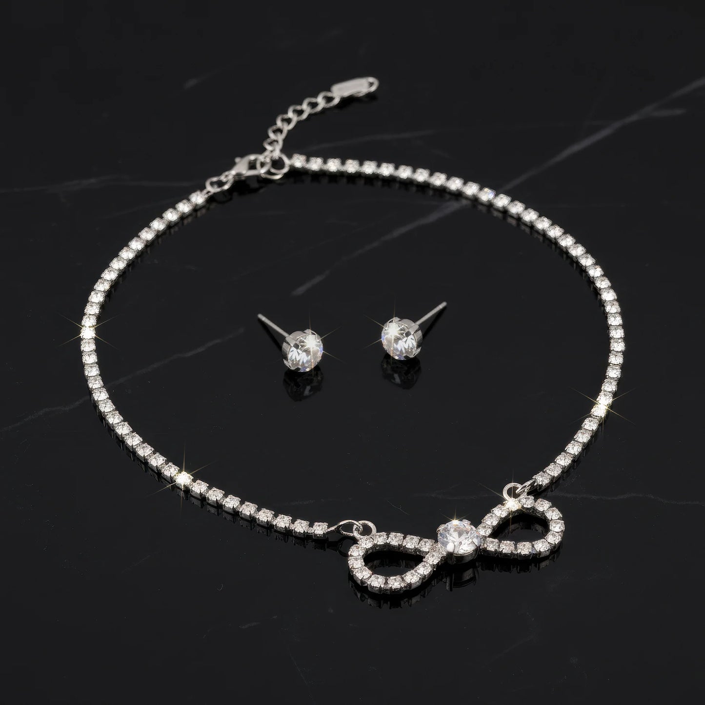 AUROZI Anti-Tarnish Infinity Crystal Pendant Necklace Set with Earrings