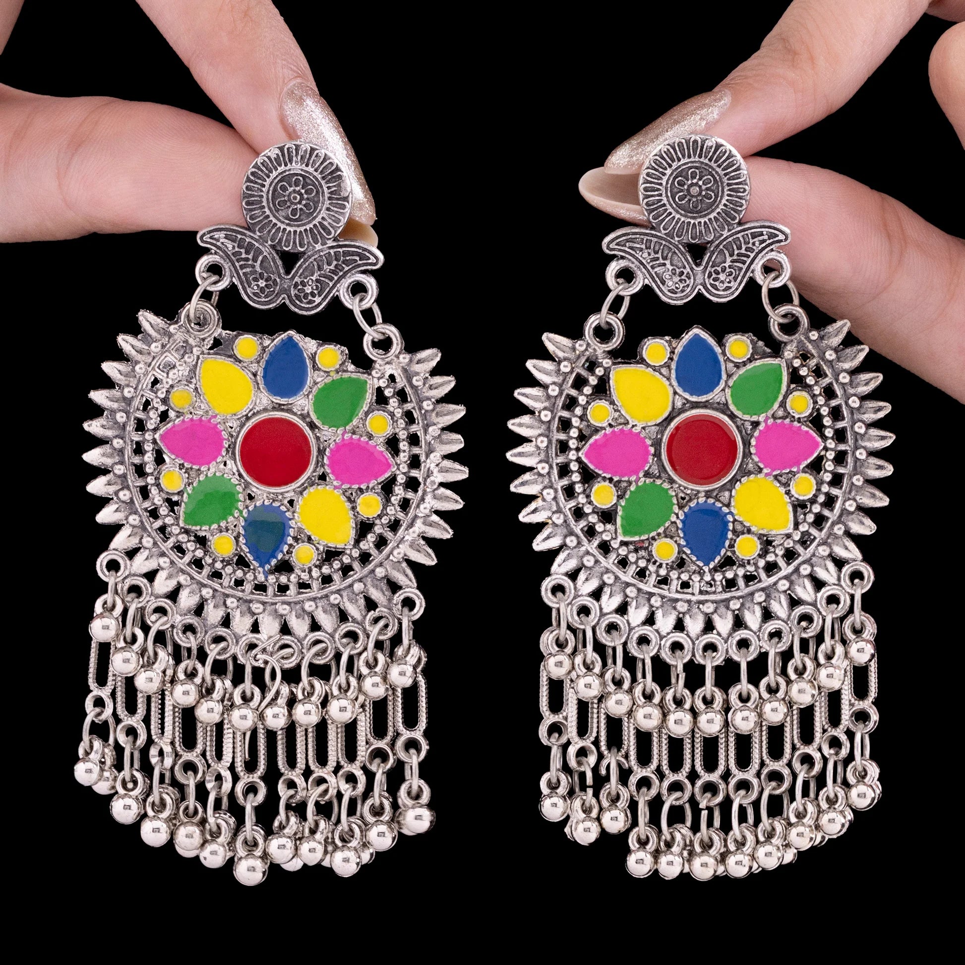 AUROZI Ethnic Enchantment: Multicolour Statement Earrings