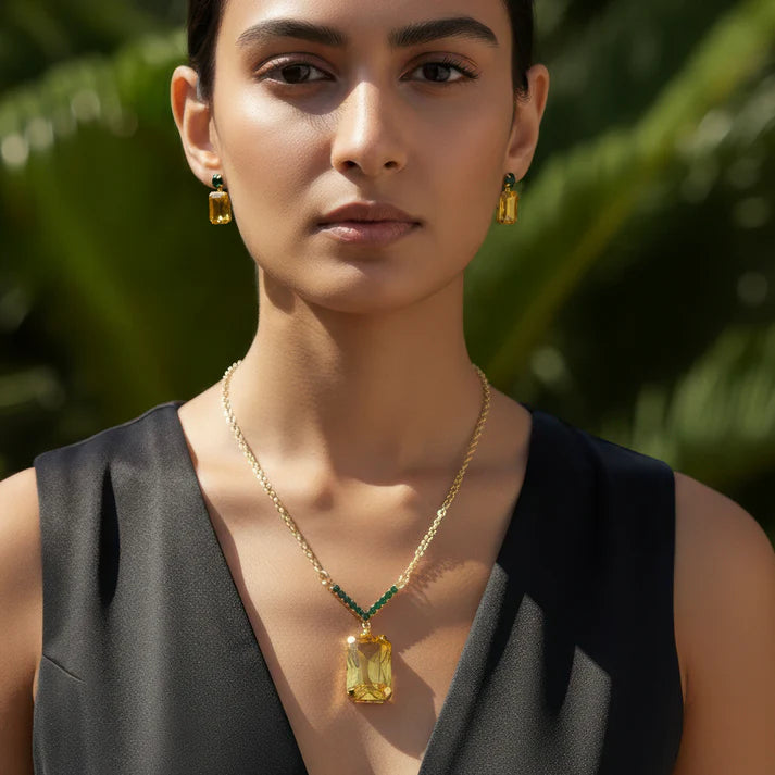 AUROZI Anti-Tarnish V-Shape Pendant Necklace Set With Earrings