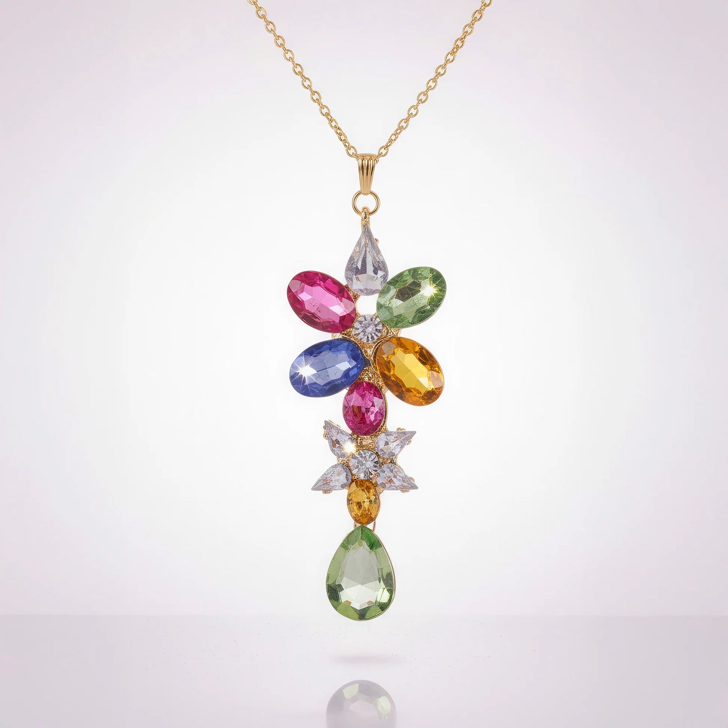 AUROZI Anti-Tarnish Multi-Color Flower Design Long Pendant Necklace
