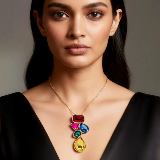 AUROZI Anti-Tarnish Abstract Multi-Color Shapes Long Pendant Necklace