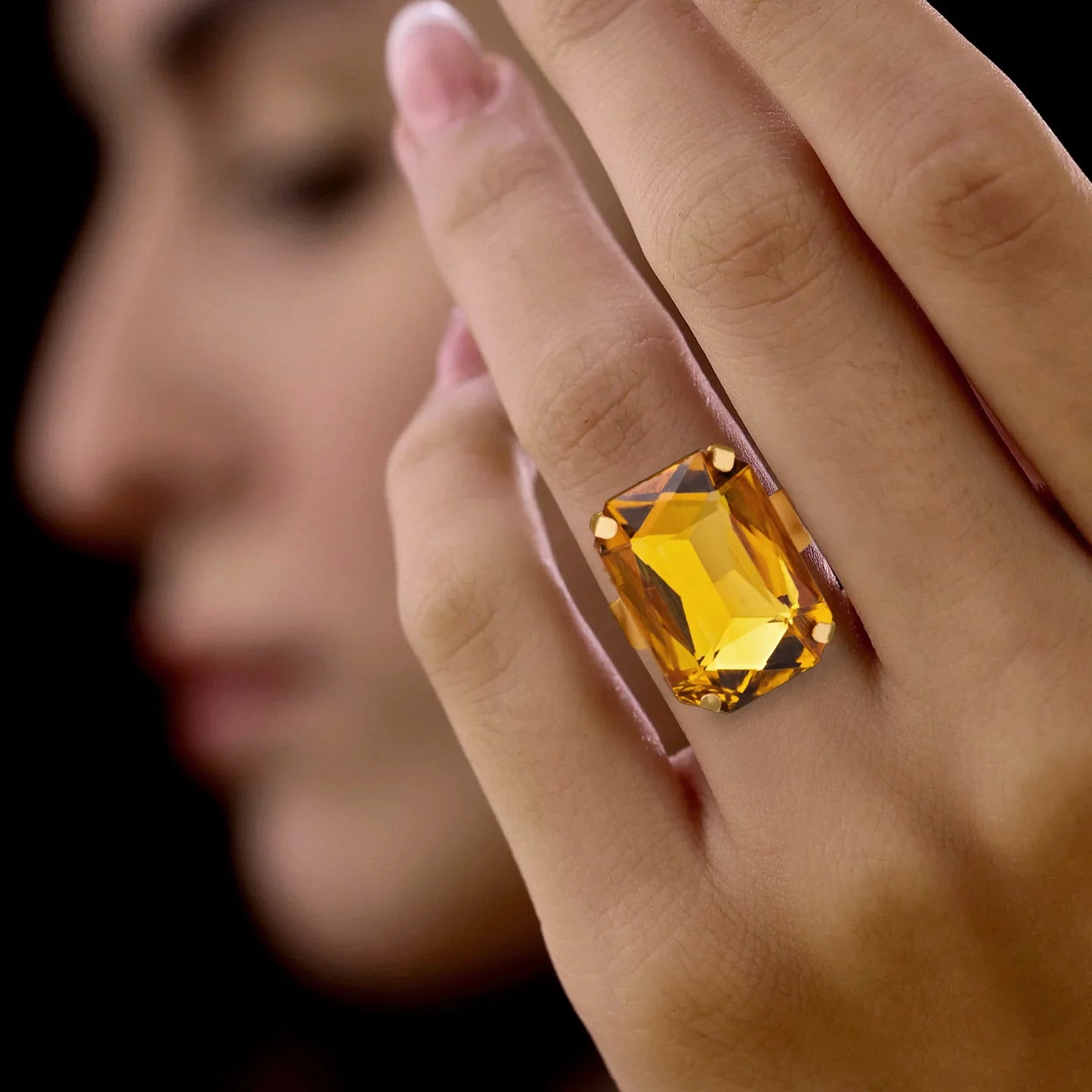 Super Saver Pack Of 8 Anti-Tarnish Premium Quality Multicoloured Crystal Rings By AUROZI (Adjustable Size)